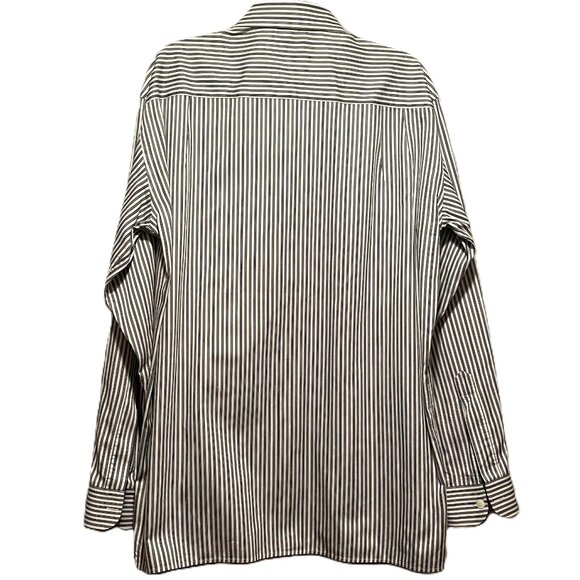 Zegna Men's XXL Dress Shirt Black Gray White Stripe Long Sleeve Button-Up - Picture 7 of 8